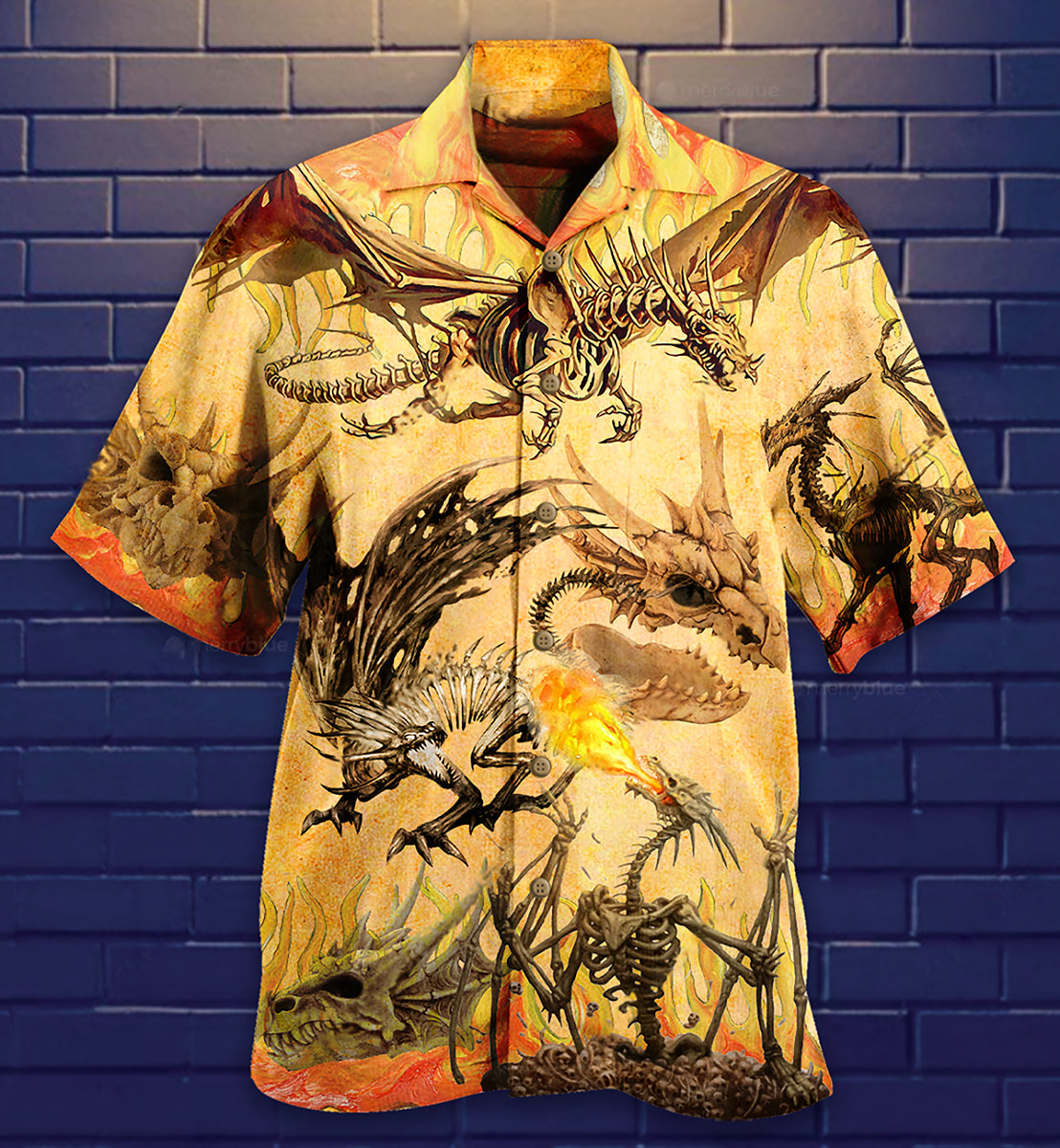 Hawaiian Shirt / Adults / S Dragon Skull Fighting On Desert - Hawaiian Shirt - Reefox