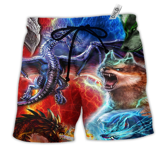 Beach Short / Adults / S Dragon Wolf Love Life - Beach Short Reefox - Owls Matrix LTD