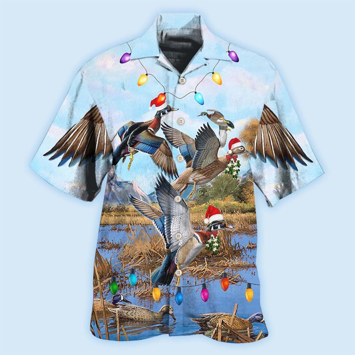 Duck Christmas Light Fly To Sky - Hawaiian Shirt - Reefox