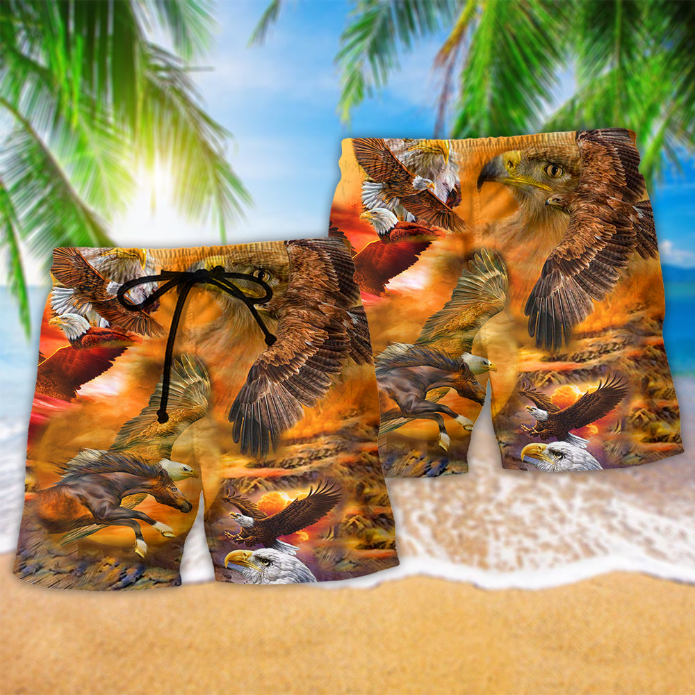 Eagle Flying In The Sunset Sky - Beach Short Reefox - Owls Matrix LTD
