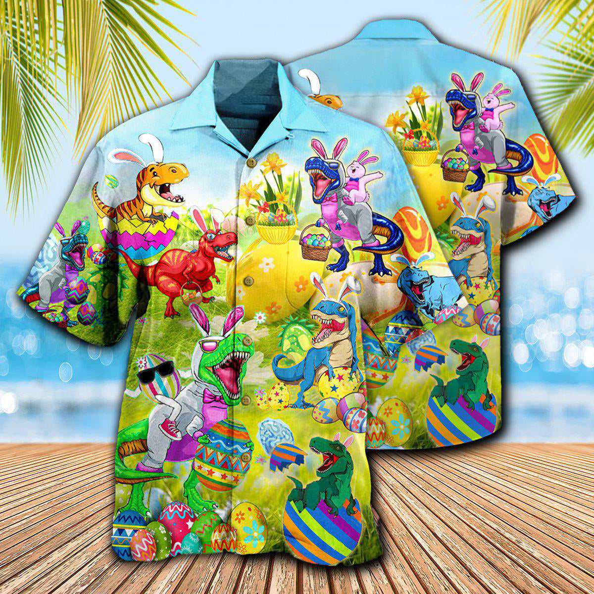 Easter Dinosaurs T-Rexes Wanna Joint Eggs - Hawaiian Shirt - Reefox