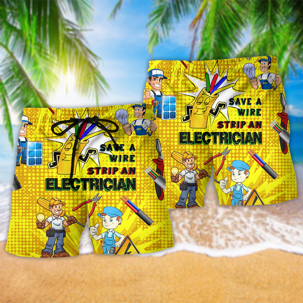 Electrician Save A Wire Stip An Electrician Yellow Color - Beach Short Reefox - Owls Matrix LTD