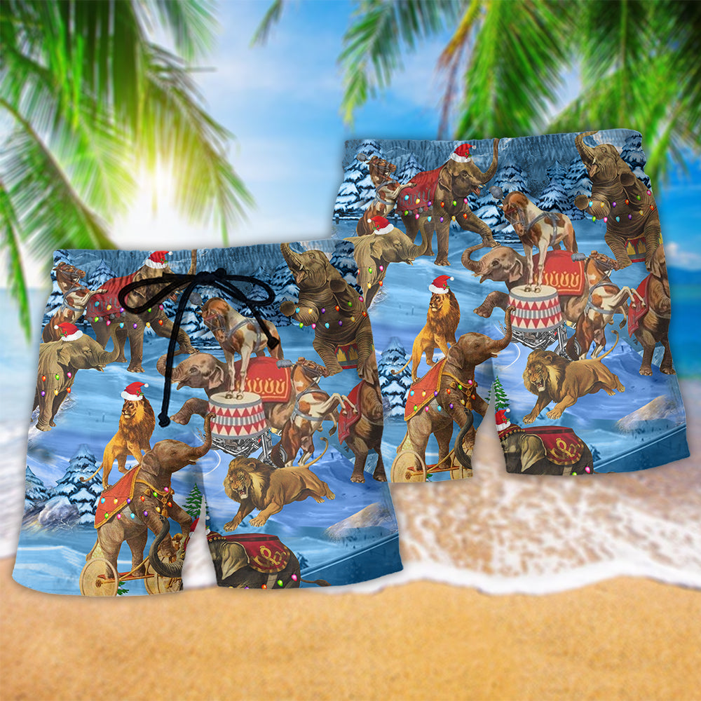 Elephant Circus Show Merry Christmas Cold And Fun - Beach Short Reefox-Owlsmatrix