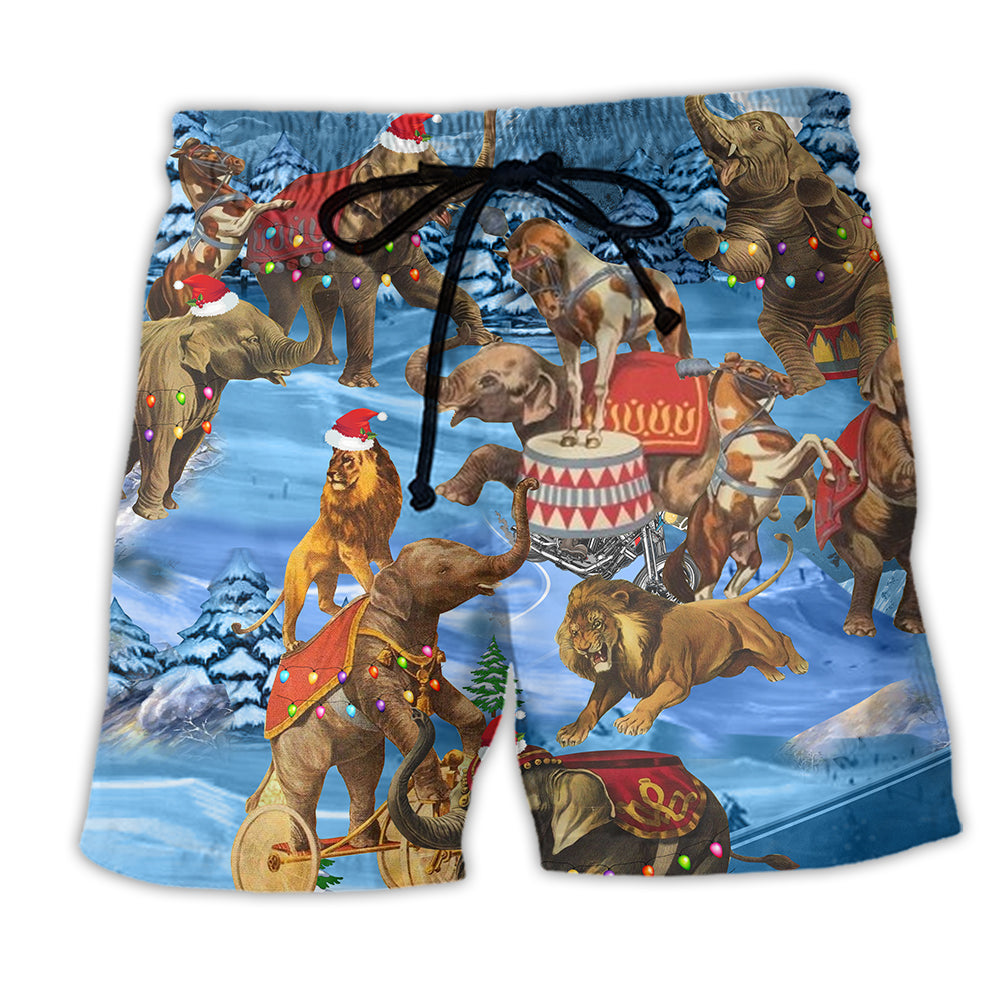 Elephant Circus Show Merry Christmas Cold And Fun - Beach Short Reefox-Owlsmatrix