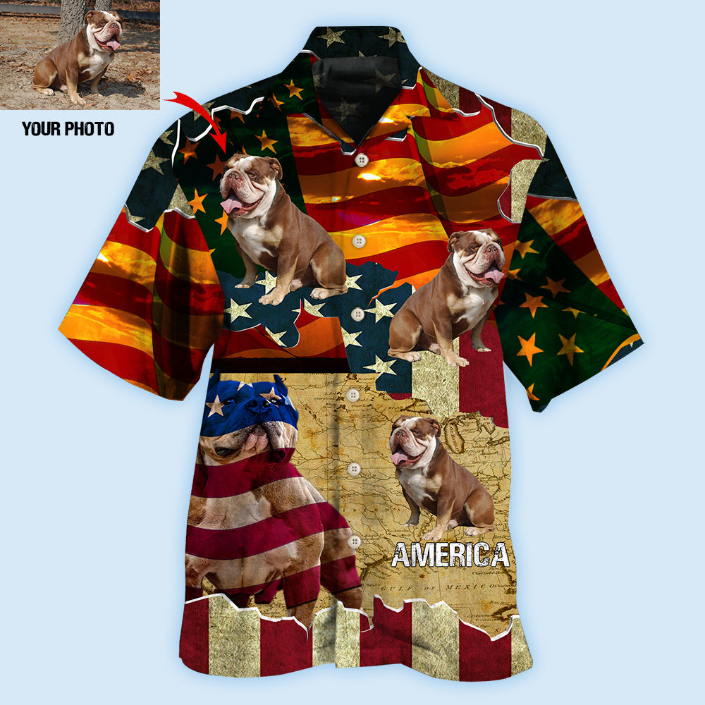 English Bulldog America Sunset Custom Photo - Hawaiian Shirt - Reefox