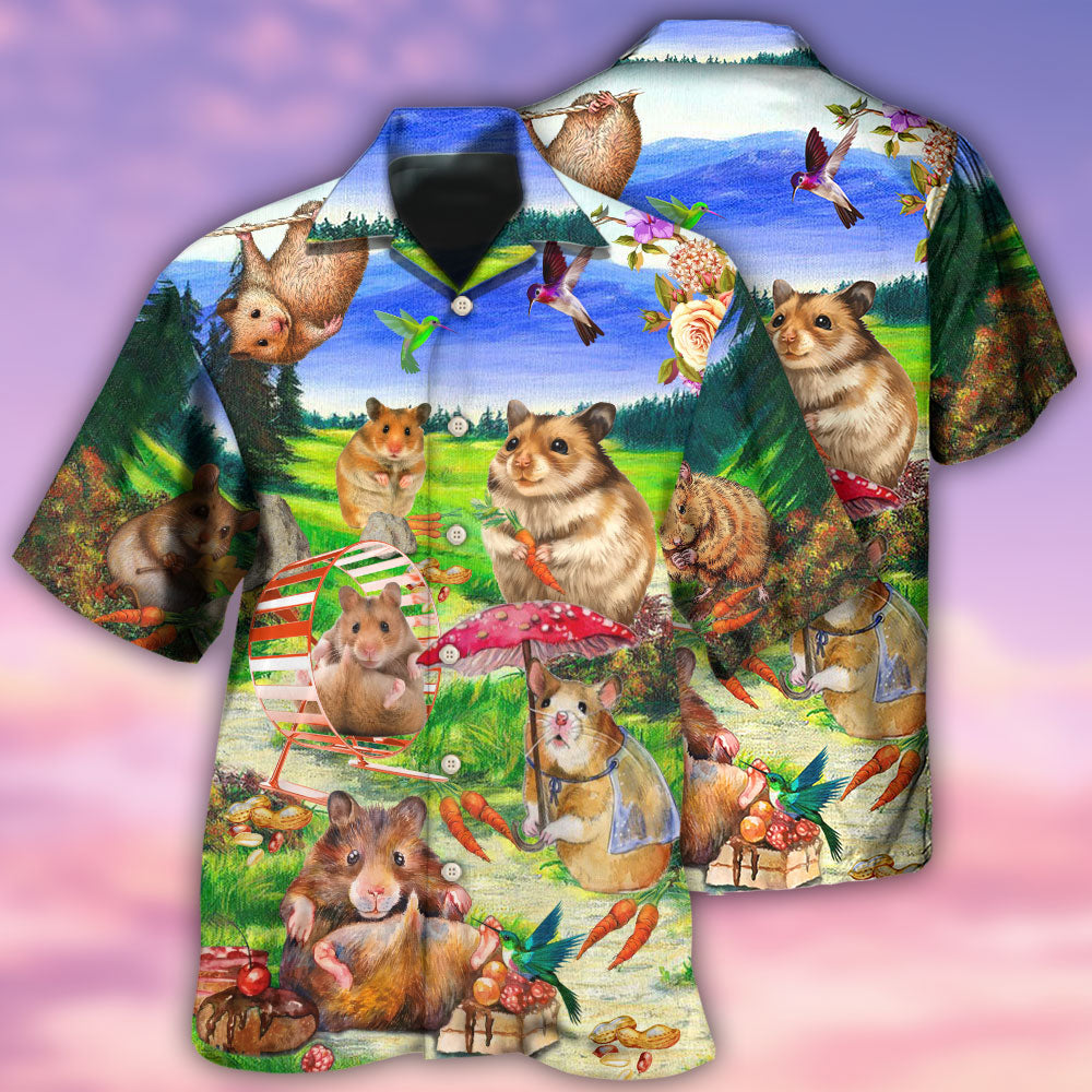 Hamster Animals Eating And Happy In Field - Hawaiian Shirt - Reefox
