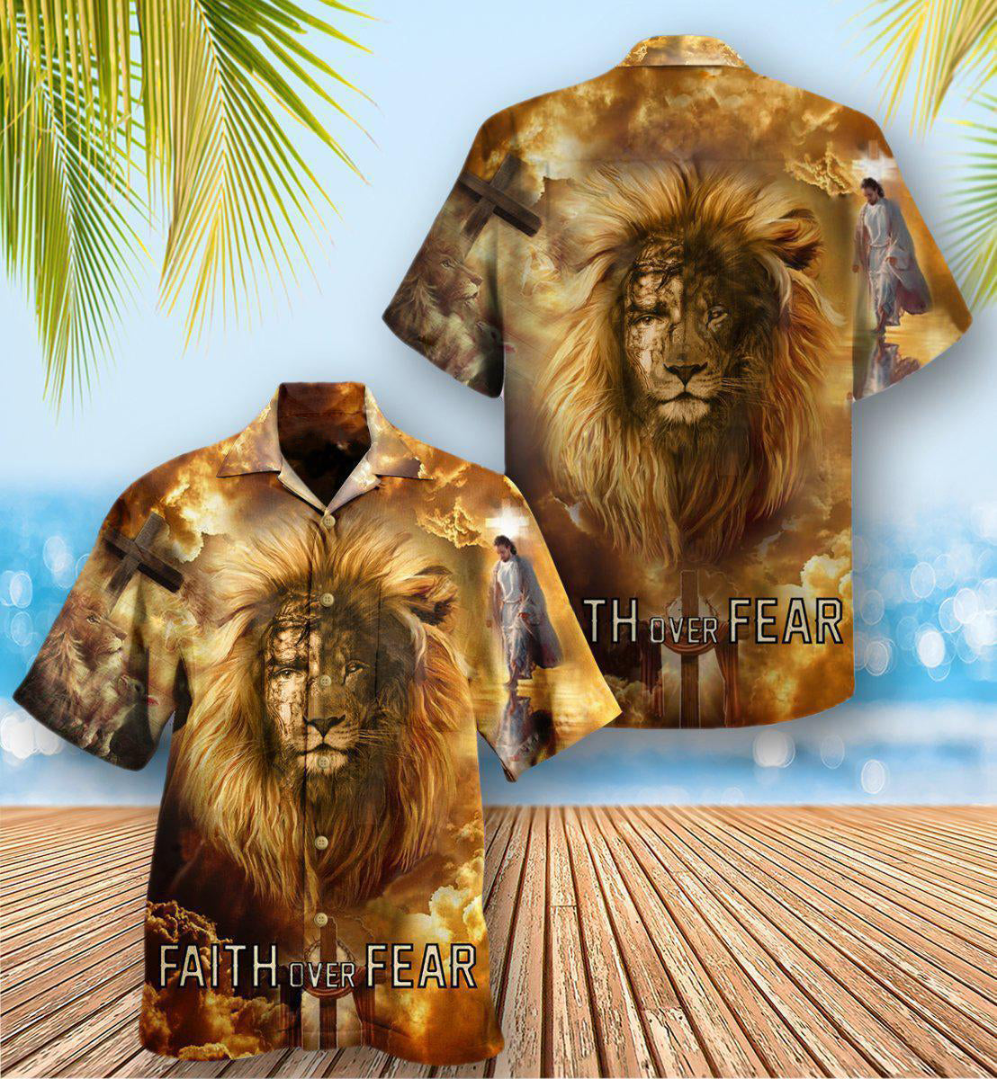 Jesus Lion Faith Over Fear Psalms - Hawaiian Shirt - Reefox