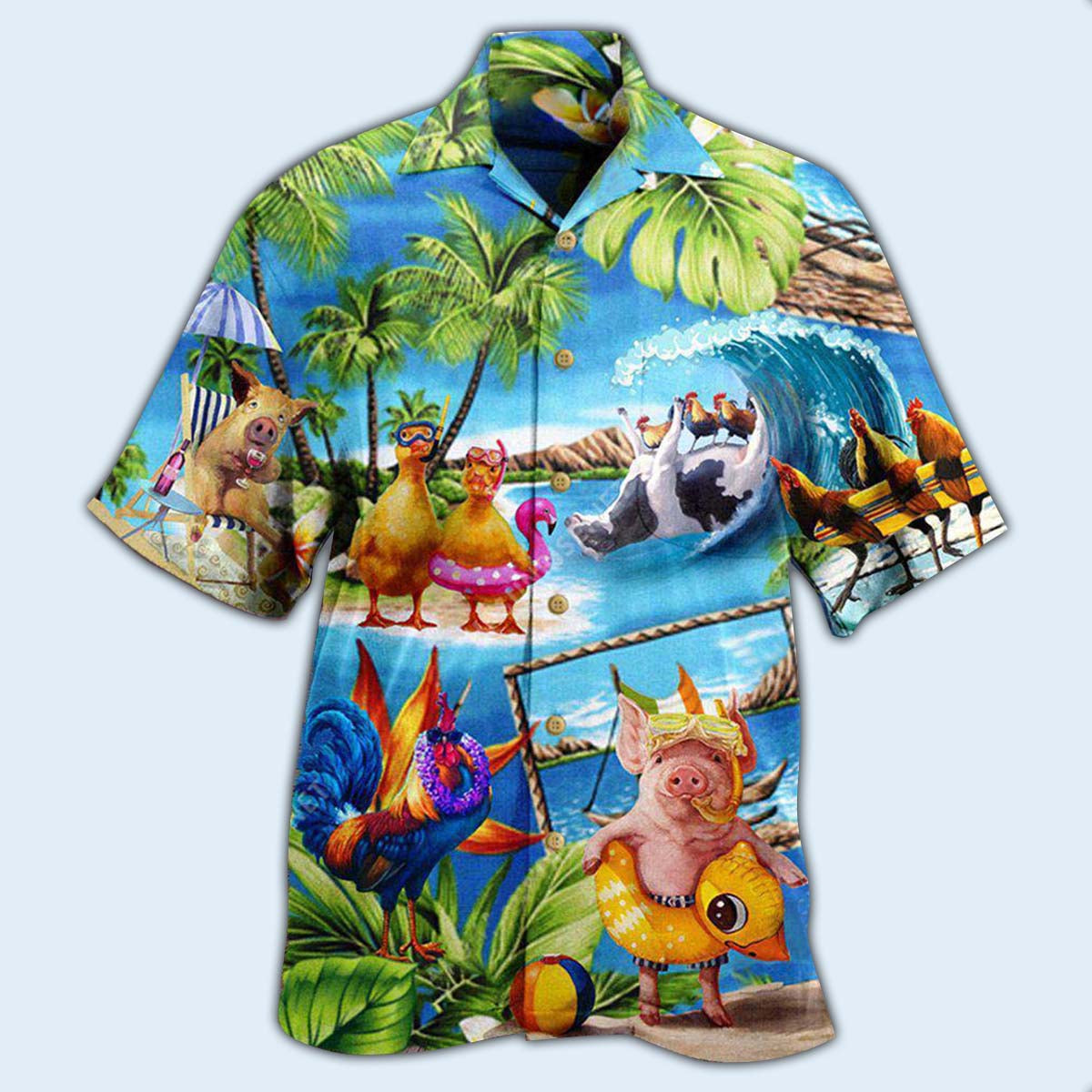 Farm Animals Stay Cool Duck Chicken Pig - Hawaiian Shirt - Reefox