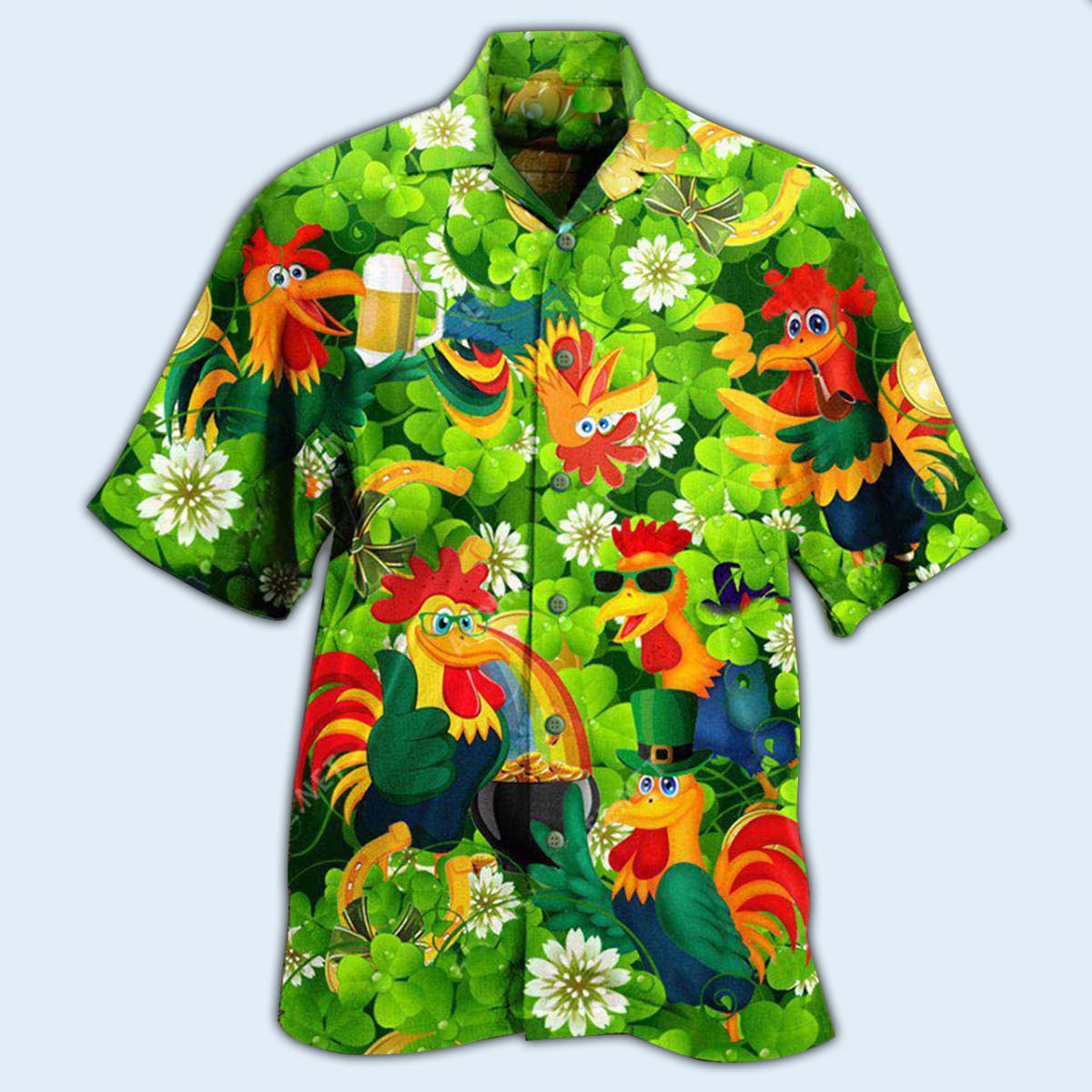 Chicken Roosters Bring Luck Shamrock - Hawaiian Shirt - Reefox