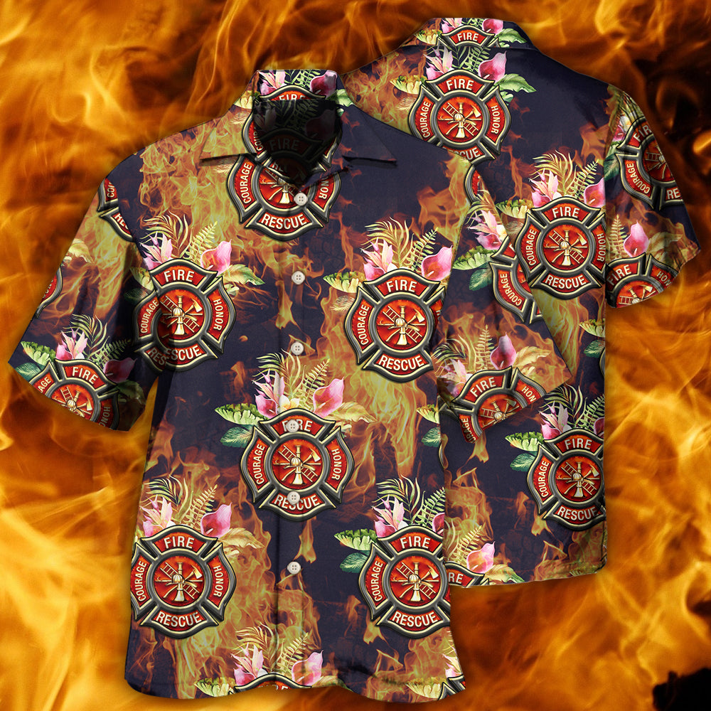 Firefighter Tropical Floral With Fire Style - Hawaiian Shirt - Reefox