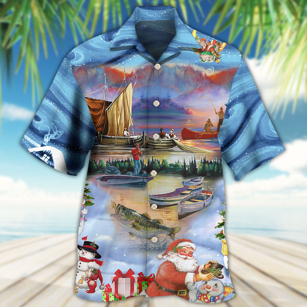 Fishing And Santa Claus Merry Christmas Happy - Hawaiian Shirt - Reefox
