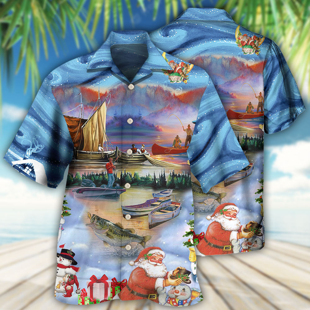 Fishing And Santa Claus Merry Christmas Happy - Hawaiian Shirt - Reefox