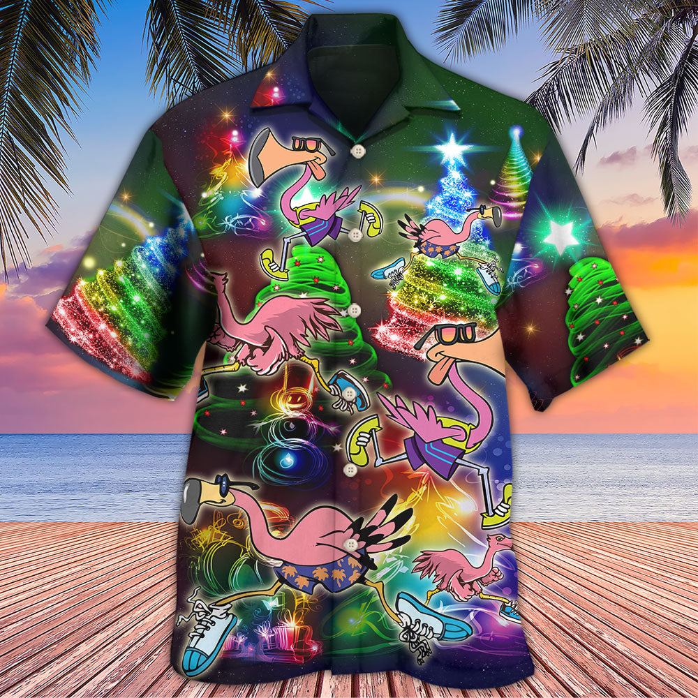 Flamingo Running Merry Christmas - Hawaiian Shirt - Reefox
