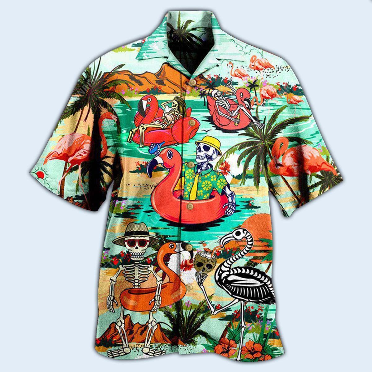 Flamingo Mountain Skull In Hawaii - Hawaiian Shirt - Reefox