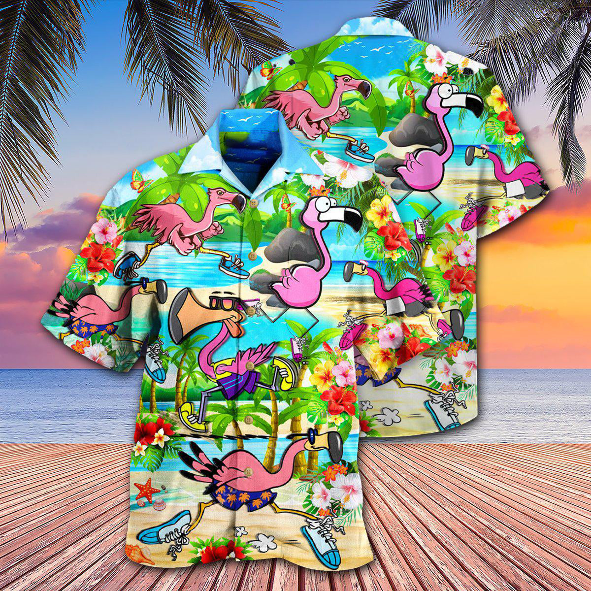 Flamingo The Running Flamingoes - Hawaiian Shirt - Reefox