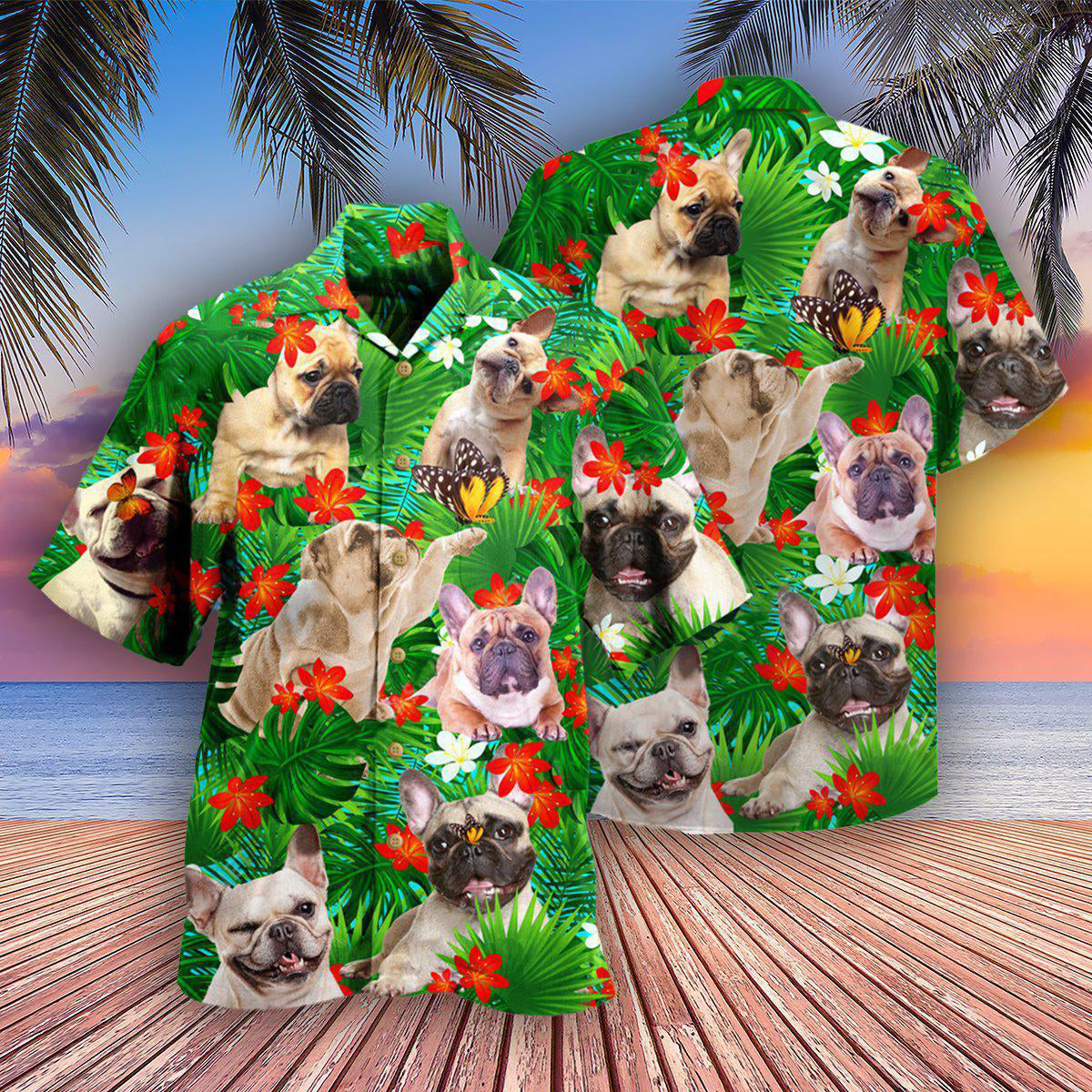 French Bulldog And Blooming Tropical Flowers - Hawaiian Shirt - Reefox
