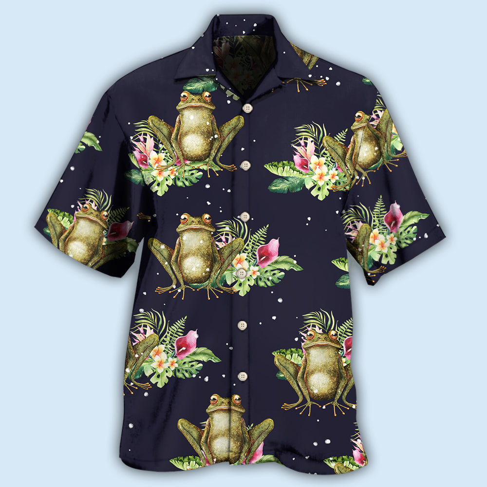 Frog Tropical Floral With Dark Background - Hawaiian Shirt - Reefox