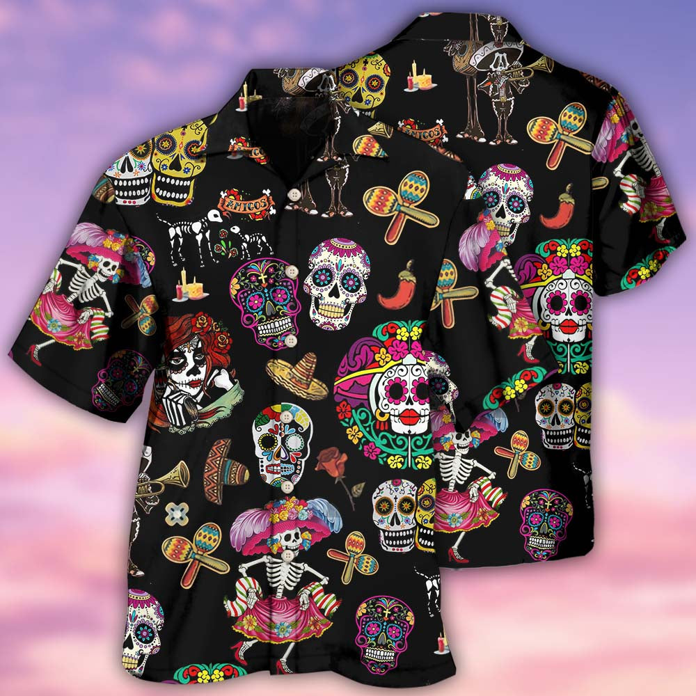 Sugar Skull Calavera Guns - Hawaiian Shirt - Reefox