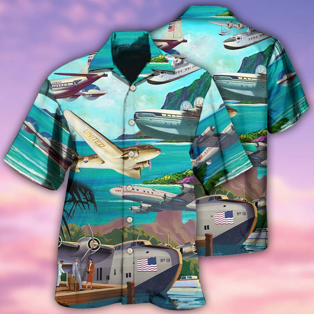 Airplane Fly To Hawaii Aircraft Love Life - Hawaiian Shirt - Reefox