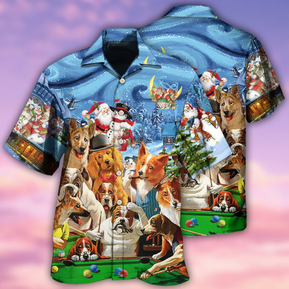 Billiard Vintage Dogs Playing Pool Merry Christmas - Hawaiian Shirt - Reefox
