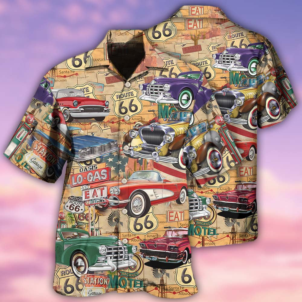Car The Mother Road Route 66 Road Trip Vintage - Hawaiian Shirt - Reefox
