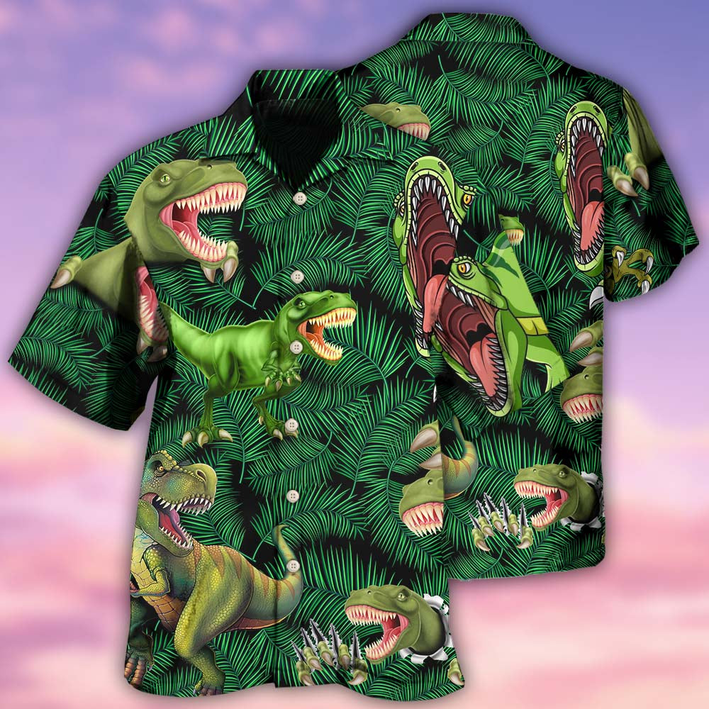 Dinosaur World Summer Green Leaf - Hawaiian Shirt - Reefox
