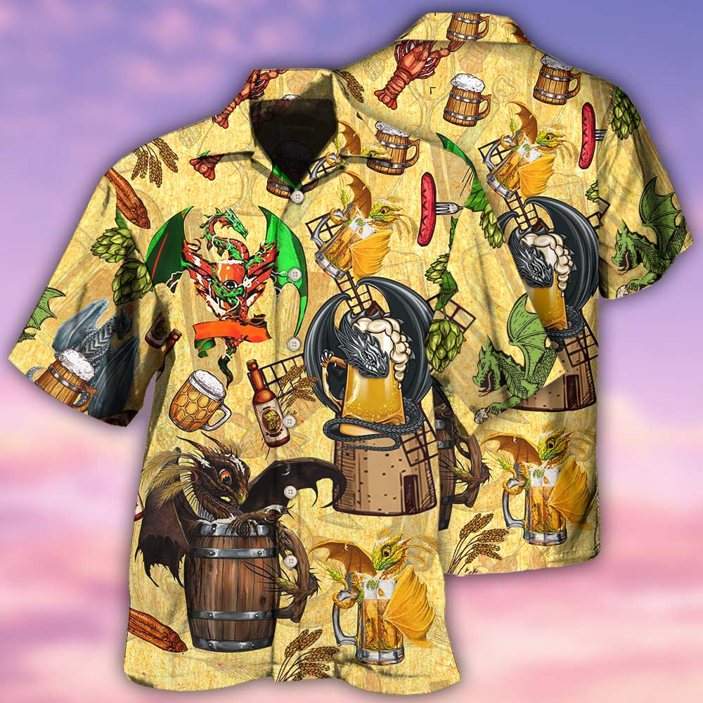 Beer Dragon Drunkgon Loves Beer - Hawaiian Shirt - Reefox
