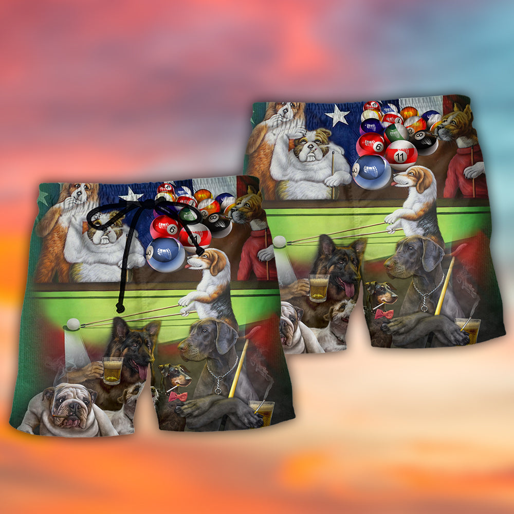 Billiard Independence Day Funny Dogs - Beach Short Reefox - Owls Matrix LTD