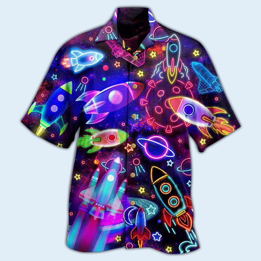 Rocket Galaxy Shoot For The Stars Glowing - Hawaiian Shirt - Reefox
