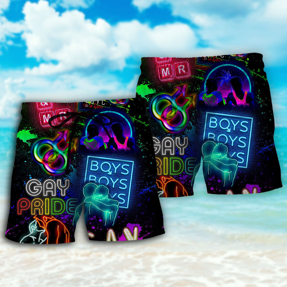 LGBT Gay Neon Art Gay Pride - Beach Short Reefox - Owls Matrix LTD