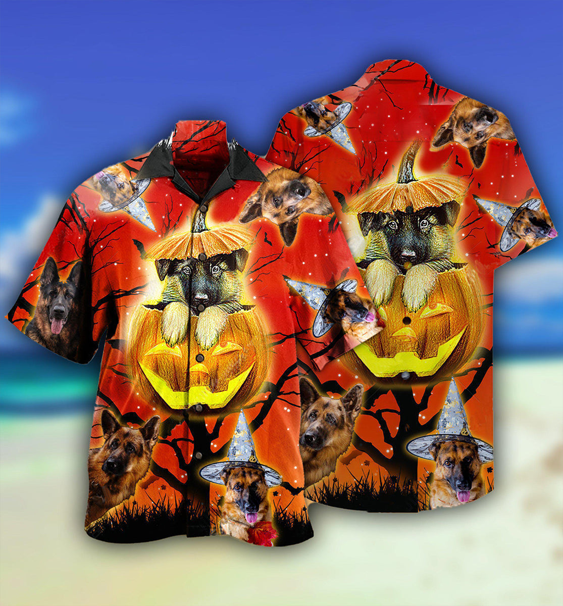 German Shepherd Dog Cute Halloween - Hawaiian Shirt - Reefox