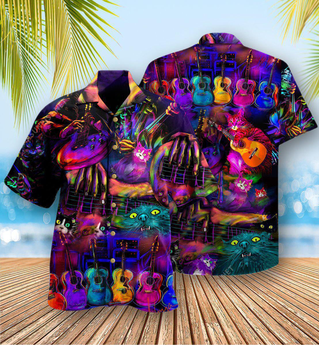Guitar My Cats And I Play Guitars We Destroy Silent - Hawaiian Shirt - Reefox