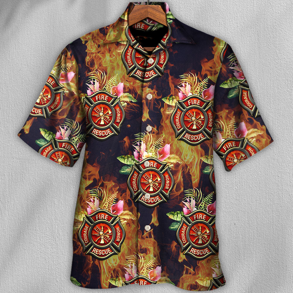 Firefighter Tropical Floral With Fire Style - Hawaiian Shirt - Reefox