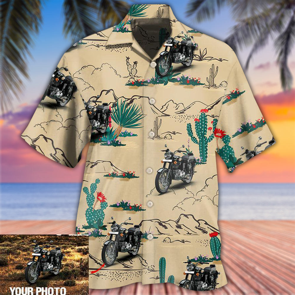 Motorcycle On The Desert Cactus Custom Photo - Hawaiian Shirt - Reefox