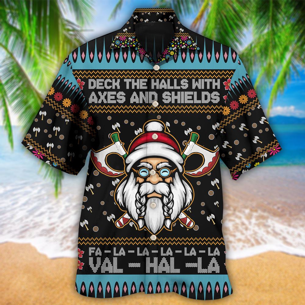 Viking Christmas Deck The Halls With Axes And Shields - Hawaiian Shirt - Reefox