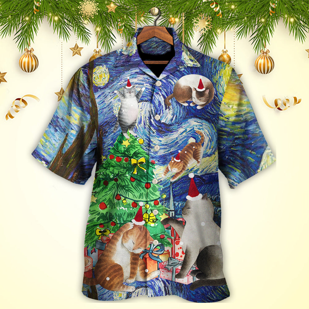 Christmas Cat Playing In Starry Night - Hawaiian Shirt - Reefox
