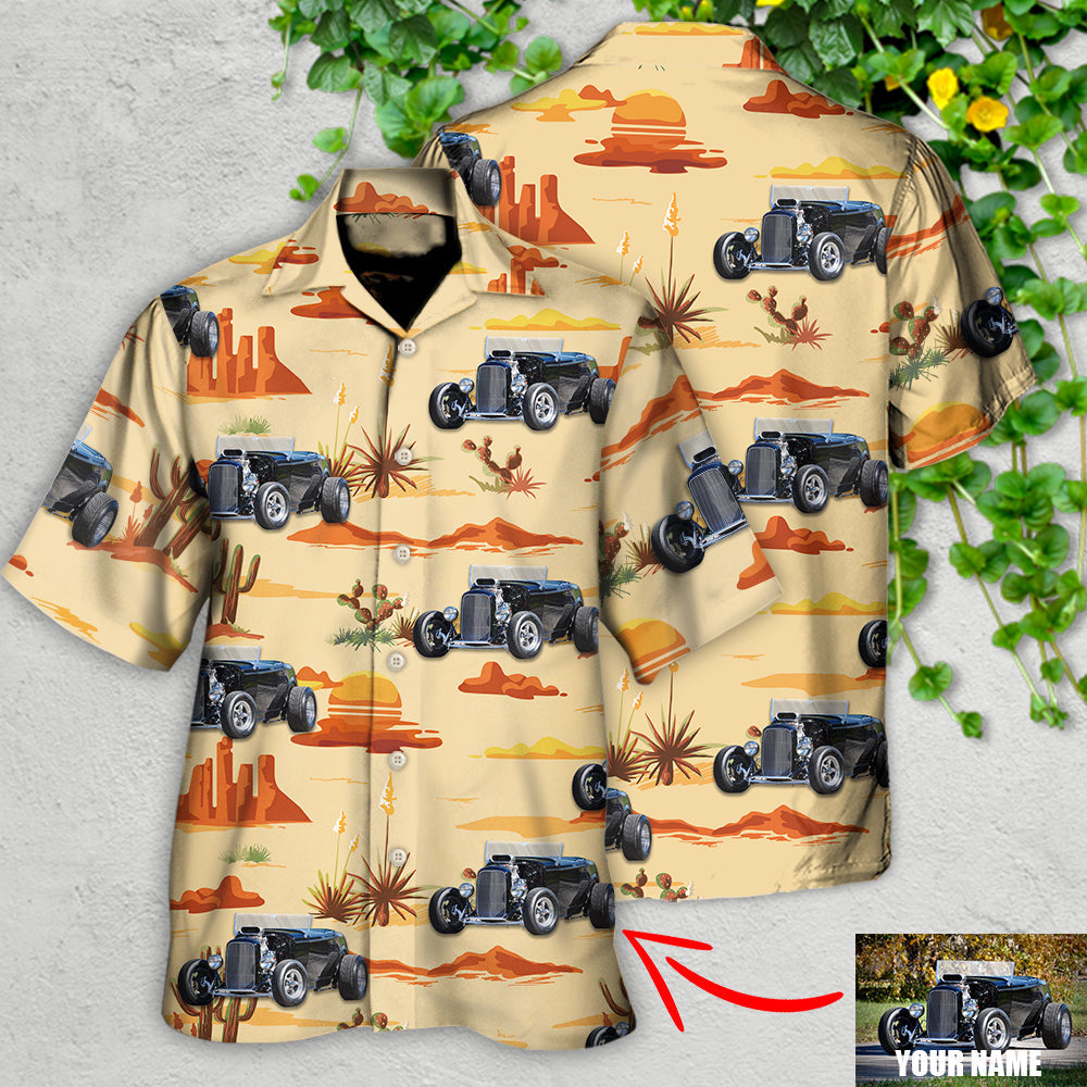 Hot Rod Vintage Landscape Cowboy Custom Photo - Hawaiian Shirt - Reefox