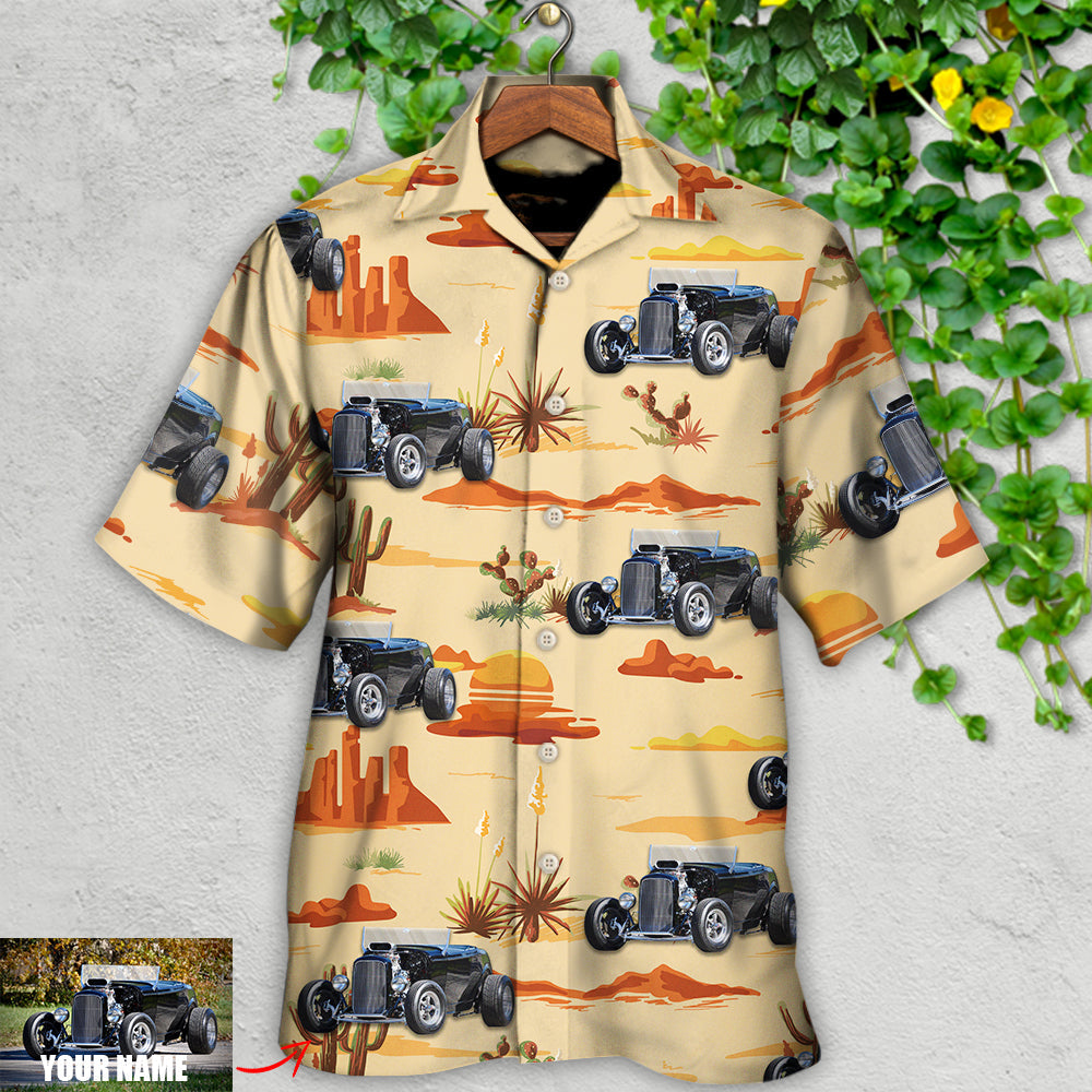 Hot Rod Vintage Landscape Cowboy Custom Photo - Hawaiian Shirt - Reefox