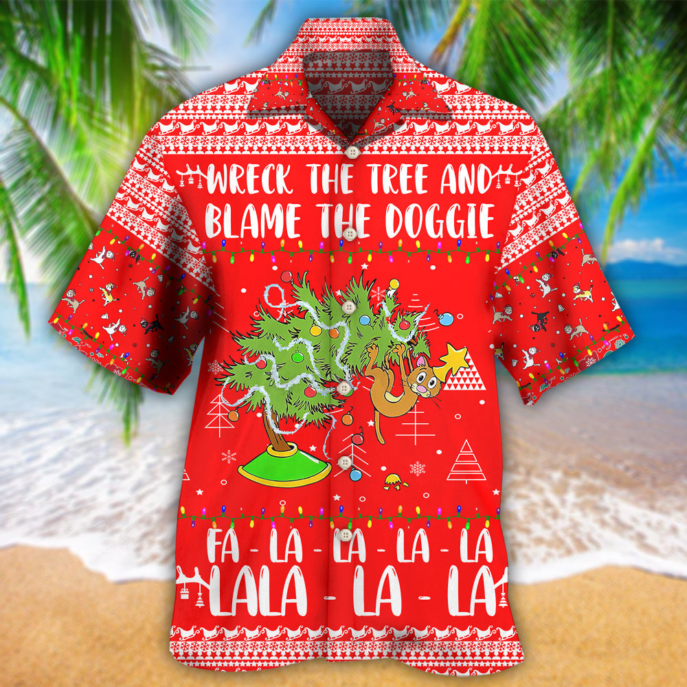 Cat Wreck The Tree Christmas Red Style - Hawaiian Shirt - Reefox