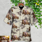 Vintage Car Deserted Island Pattern With Palm Trees Custom Photo - Hawaiian Shirt - Reefox
