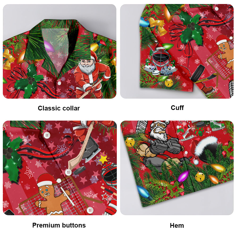 Christmas Come On Play Hockey With Santa Claus And Reindeer So Nice - Hawaiian Shirt