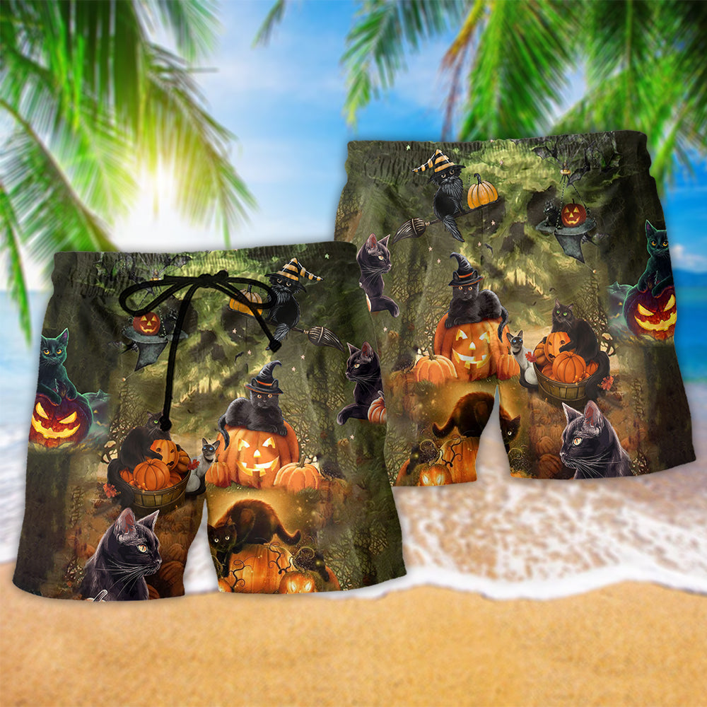 Halloween Black Cat May Luck Be Yours On Halloween Night - Beach Short Reefox - Owls Matrix LTD