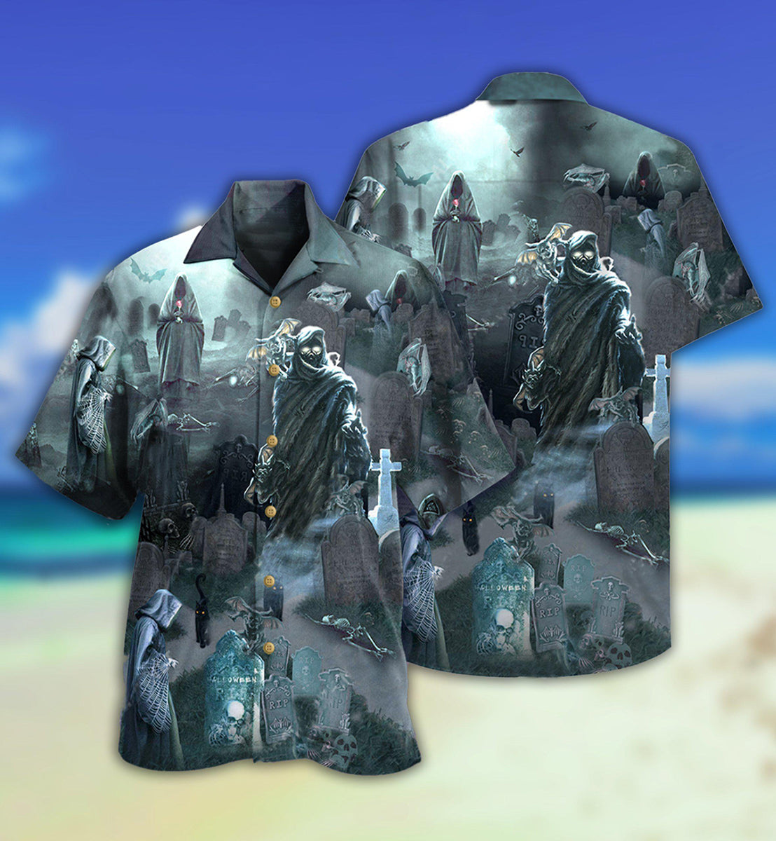 Halloween Death Could Not Hold Him In Tomb With Grey Back Ground - Hawaiian Shirt - Reefox