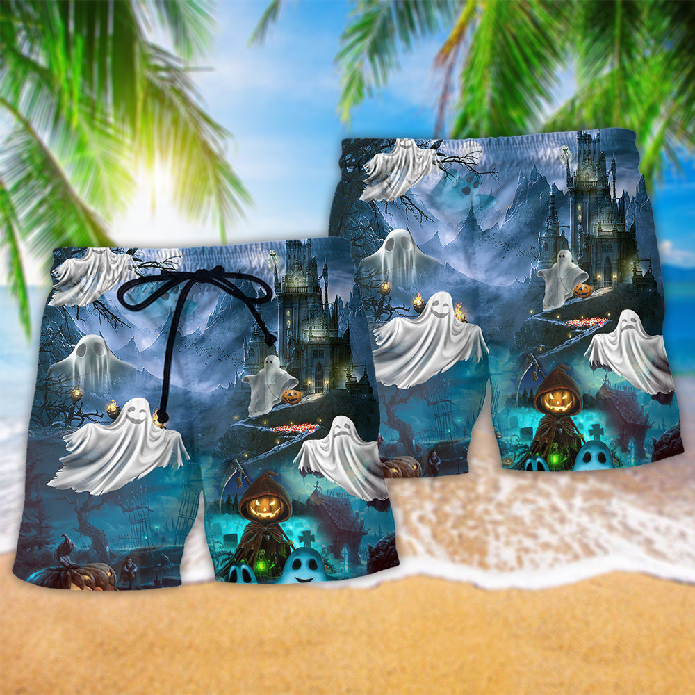 Halloween Say Boo And Scary On Blue - Beach Short Reefox - Owls Matrix LTD