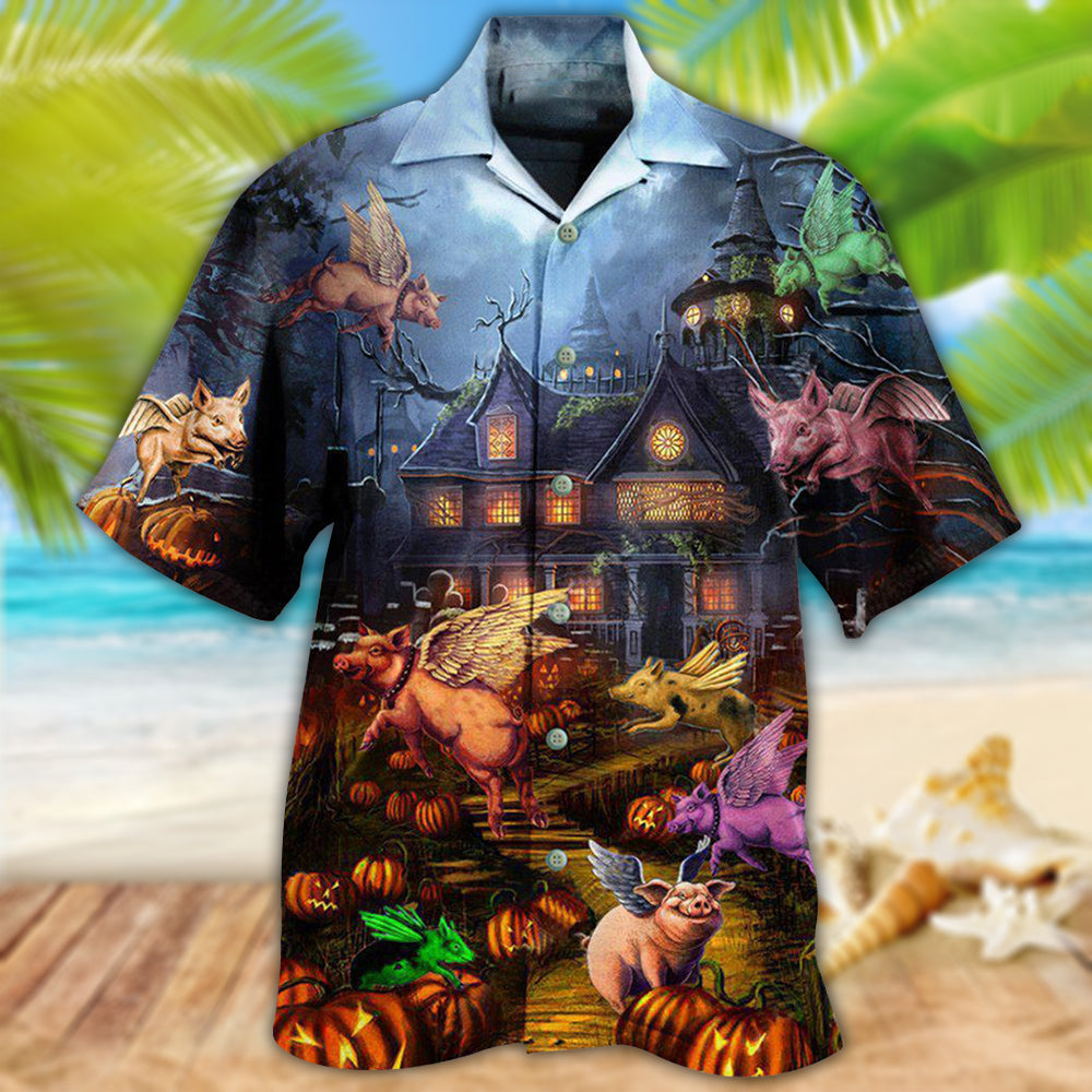 Halloween When Pigs Fly Night - Hawaiian Shirt - Reefox