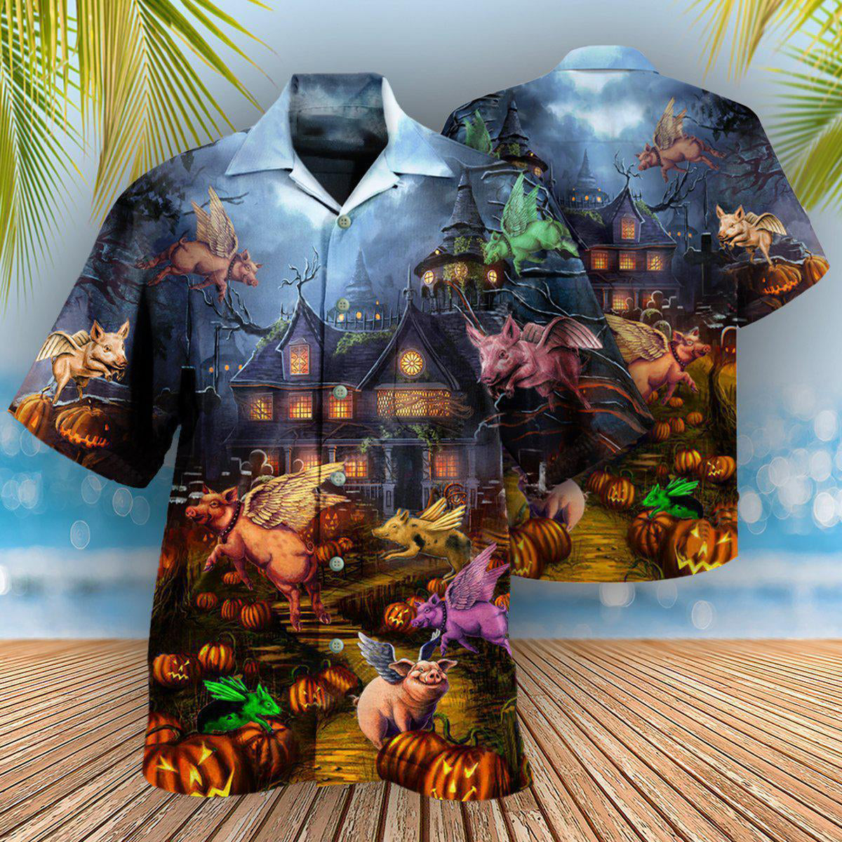 Halloween When Pigs Fly Night - Hawaiian Shirt - Reefox