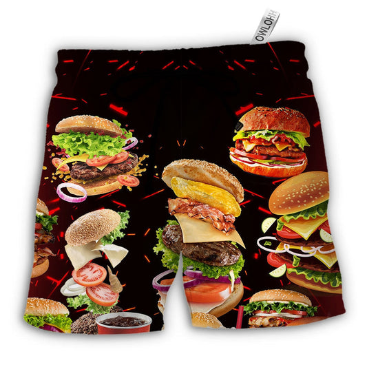 Beach Short / Adults / S Food Hamburger Fast Food Lover - Beach Short Reefox - Owls Matrix LTD