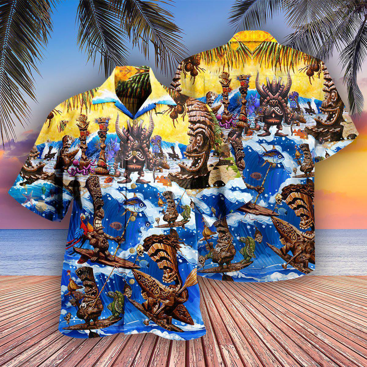 Tiki Happy Surfing Day With Tiki Bar - Hawaiian Shirt - Reefox