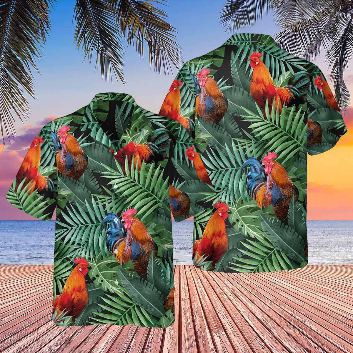Chicken Rooster Tropical Summer Vibes - Hawaiian Shirt - Reefox