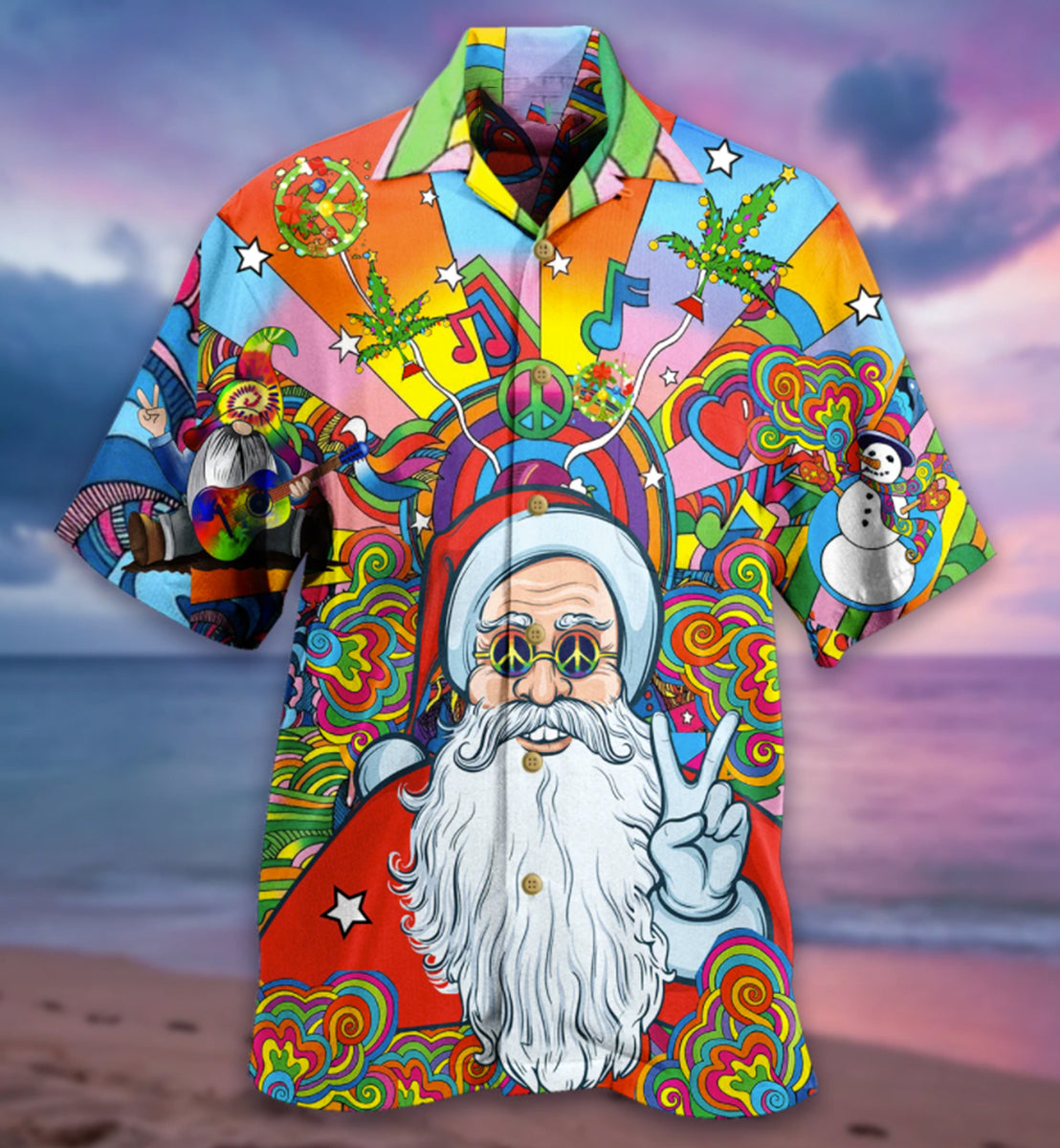 Hippie Funny Santa Claus - Hawaiian Shirt - Reefox